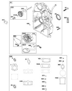 Crankcase Cover/Sump Group Diagram and Parts List for 613477-0251-J1 400000 - 699999 Briggs and Stratton Engine